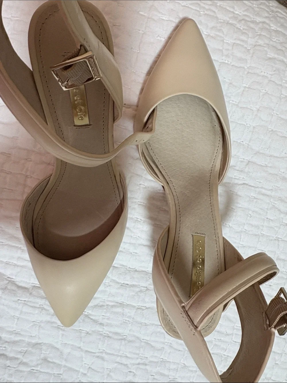 Louise et Cie Beige Pointed-Toe Ankle-Strap Heels